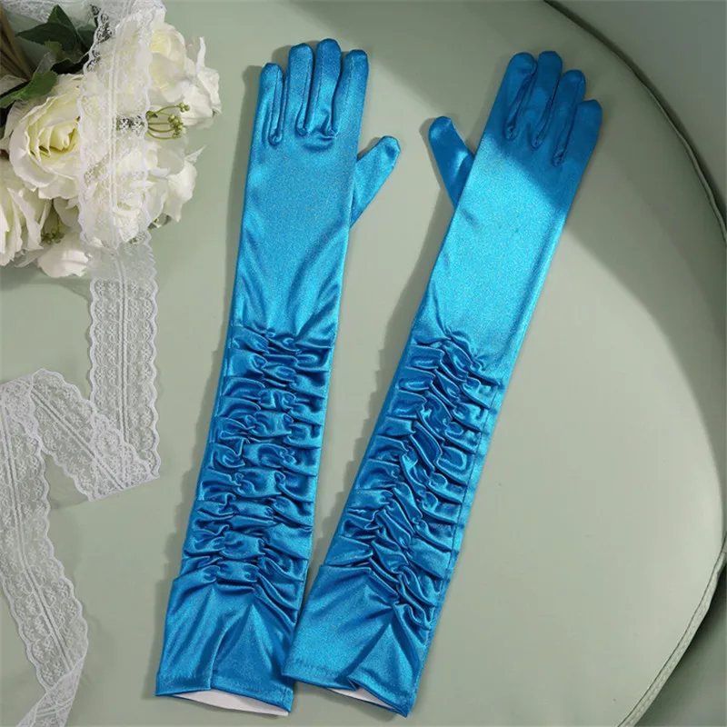 blue 50 см, сексуальные цветные Сатиновые длинные перчатки для женщин, женские перчатки, Вечерние перчатки для театральных танцев - Цвет: blue