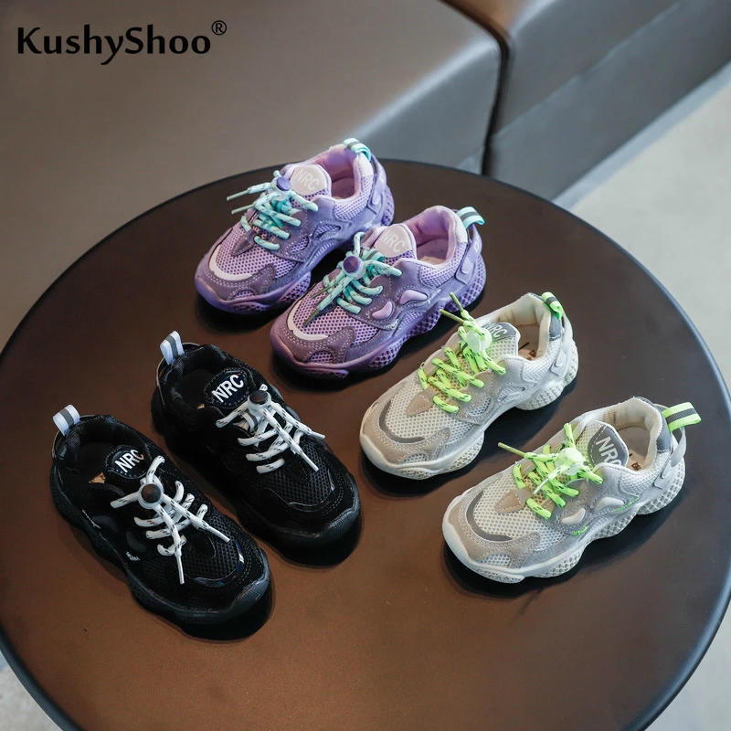 Kushyshoo/Детские кроссовки Модная детская обувь без шнуровки с рисунком Сетчатая