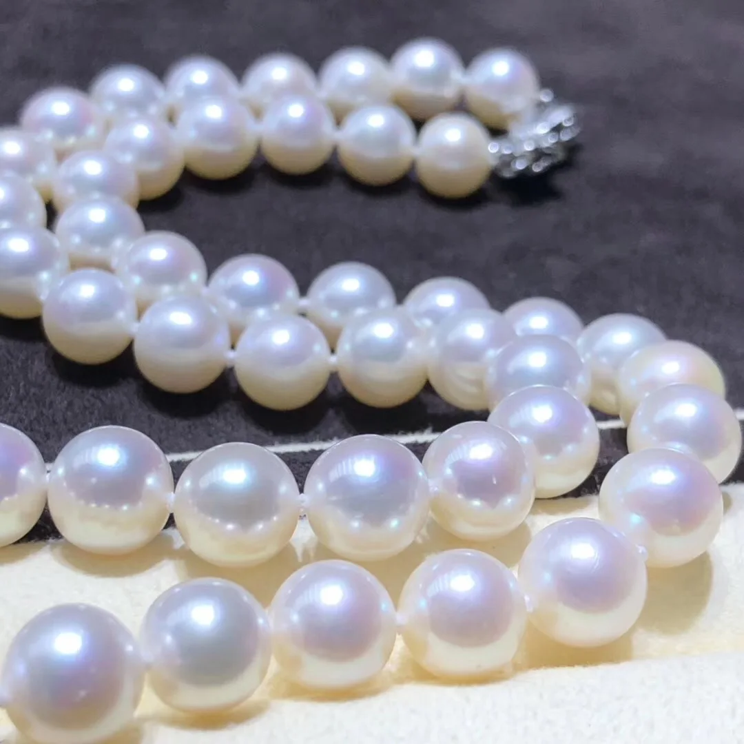 

9-10 Mm Perfect Circle Freshwater Pearl Necklace Glare White to Pink Virgine S925 Silver Clasp Gift Box Mom Pendant