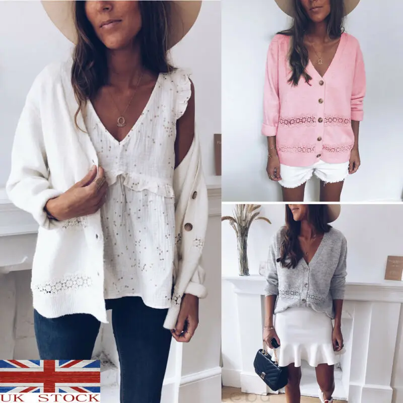 

Women Long Sleeve Coat Casual Knitted Sweater Cardigan Knitwear Outwear Tops UK