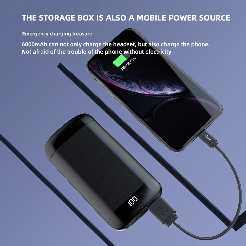 KAYINUO 6D стерео звук TWS bluetooth наушники 5,0 6000 мАч Внешний аккумулятор светодиодный дисплей батарея беспроводная гарнитура с микрофоном бас