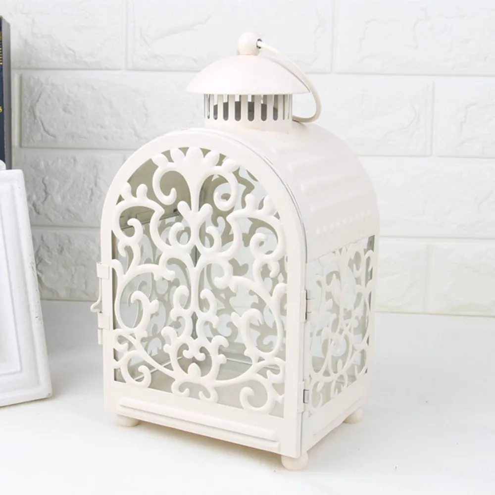 

14X24cm Candle Holder Pink White Iron Art Candlestick Carved Hollow Candelabra Candle Holder Stand Home Decoration Gifts