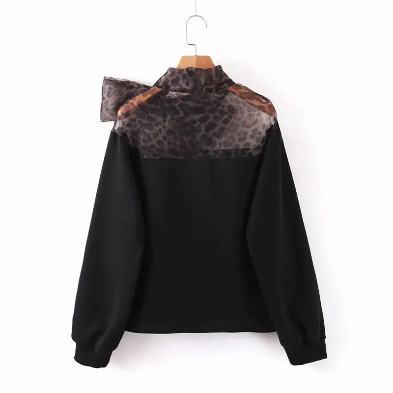 Women Casual Animal Printing Tops Leopard Ladies Long Sleeve Shirts Autumn Spliced Bow Knitted Tops