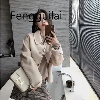 

Woman Short Woolen Coat New Fashion Autumn Winter Korean Jacket Faux Wool Coat Ladies Coats Casual Plus size Wool Outerwear 3XL