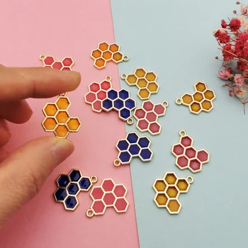 

10pcs Transparent Drop Oil Honeycomb Metal Charms Hive Enamel Charm Pendants Making Bracelet Earring For Jewelry DIY Accessories