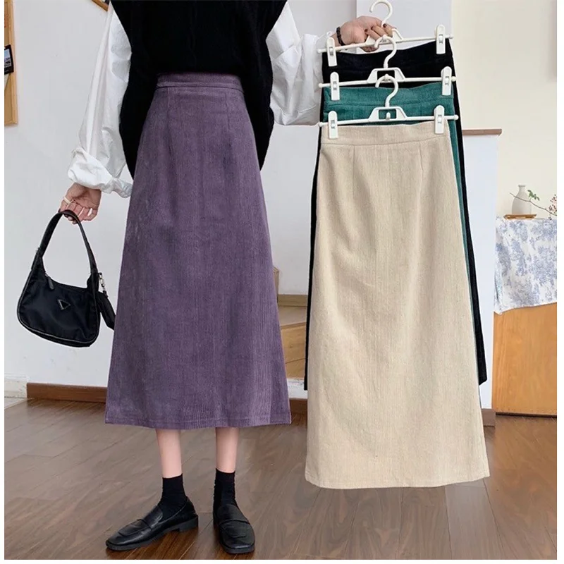 Вельветовая юбка Unif с завышенной талией тонкая средней длины запахом на бедрах