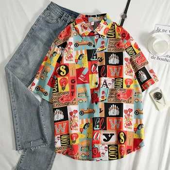 

Casual Summer Shirts Women 2020 Boho Cartoon Print Stretch Beach Shirt Ladies Tunic Loose Party Blouses Woman Red Tops Plus Size