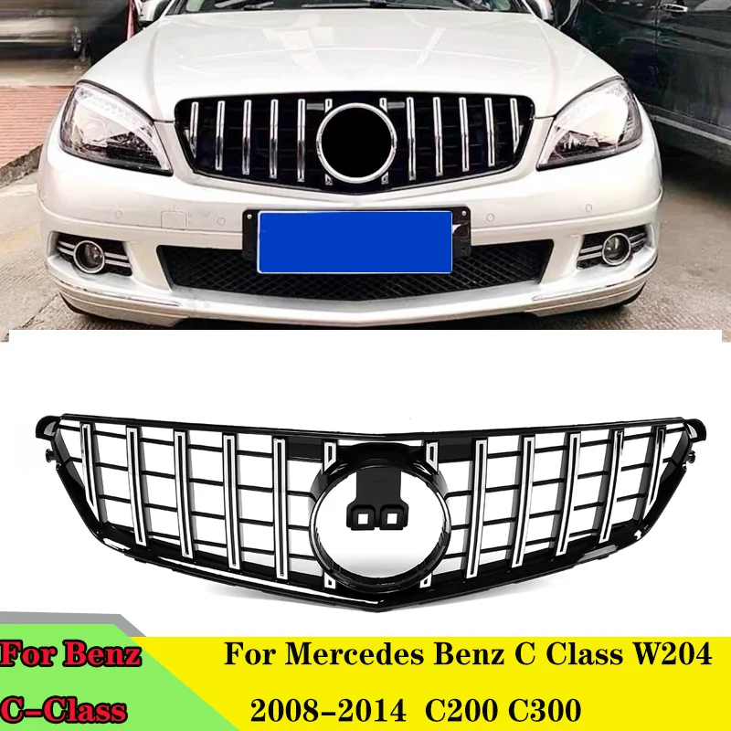 

W204 GT Style Chrome Silver For AMG Style Car Front Bumper Grill Grille For Mercedes For Benz C-Class W204 C200 C300 2008-2014