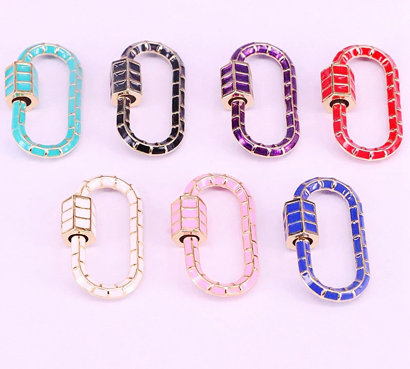 

2PCS, Mix Color Stripe Jewelry Clasps Oval Enamel Lock Carabiner Copper Connector For Jewelry Making