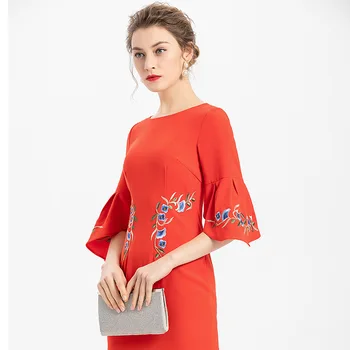 

2020 Summer Embroidery Irregular Fishtail Skirt Waist Horn Sleeve Bag Hip Dress Female