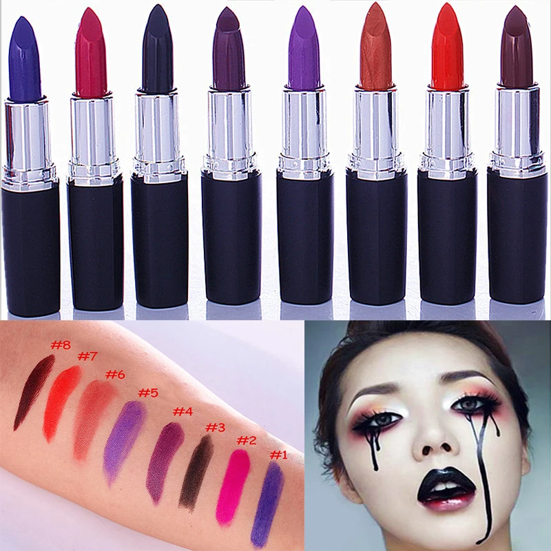 8 Colors Waterproof Matte Lipstick Tubes Long Lasting Sexy Red Lipstick Pigments Purple Blue Black Lip Stick Beauty Lip Make Up 8 Colors Waterproof Matte Lipstick Tubes Long Lasting Sexy Red Lipstick Pigments Purple Blue Black Lip Stick Beauty Lip Make Up