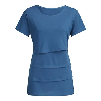 

Maternity T-shirt For Breasrtfeeding Women Pregnant Nusring Maternity O-Neck Short Sleeve Tops Solid Clothes Blouse HOOLER