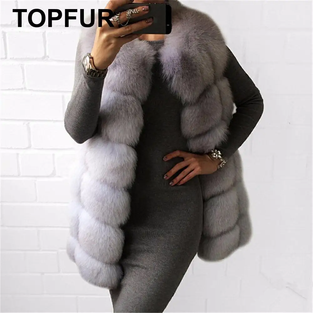 Новинка Модный женский Зимний серый жилет TOPFUR Женская однотонная одежда средней