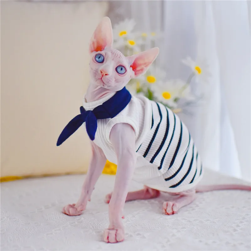 DUOMASUMI Sailor Style Kitten Clothing Hairless Cats Wearing Clothes