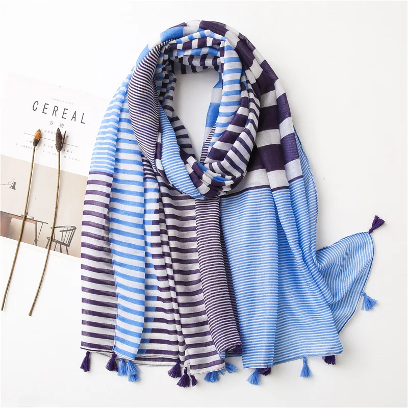 2023 Fashion Bright Striped Line Tassel Viscose Shawl Scarf Lady High Quality Wrap Headband Bufandas Muslim Hijab Sjaal 180*90Cm