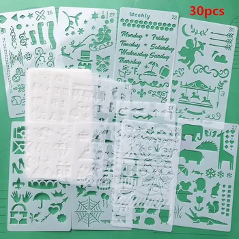 

30Pcs Bullet Journal Stencil Set Plastic Planner Hollow DIY Drawing Template Diary Decor Craft Scrapbooking Stationery Supplies