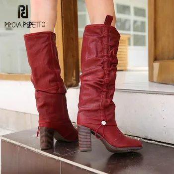 

Prova Perfetto Genuine Leather Sheepskin Women Thigh High Boots Crocodile Print Solid Color Round Toe Crude High Heel Lady Boots