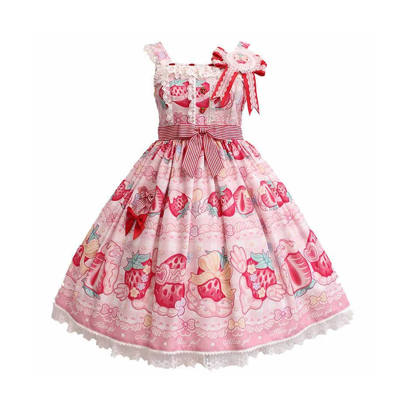 

Patterned Cute Lolita Dress Cosplay Costume Halloween Props Party Japanese Cosplay Costumes Bowknot Sleeveless Knee Length JSK