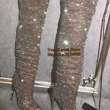 Очень роскошные женские ботинки с кристаллами для рождественской вечеринки; Свадебная обувь на тонком высоком каблуке с блестящими стразами; туфли-лодочки для сцены