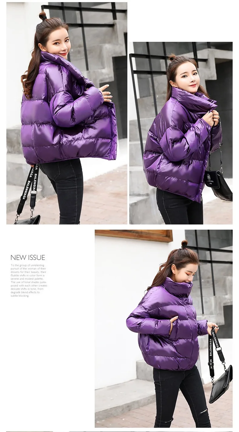 Winter Coat Women's Thick New Style Korean-style Loose Fashion Short down Coat Solid Color Stand Collar Cotton Coat