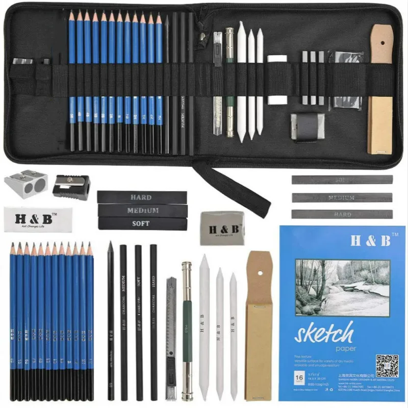 Blue Wooden Sketching And Drawing Pencil Kit 35pc, Packaging Type