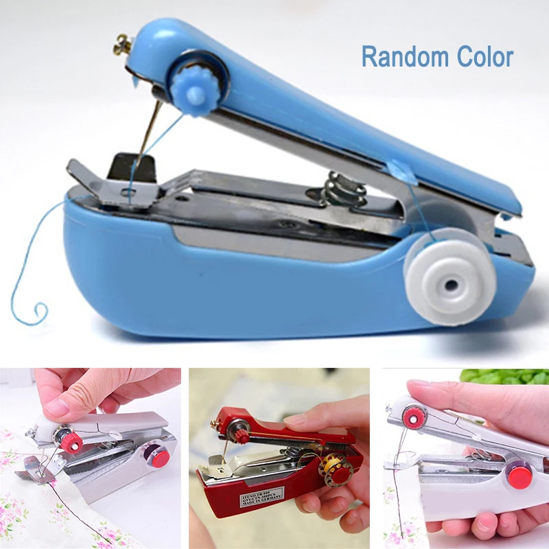 

Mini Sewing Machine Portable Manual Stitch Fabric Handy Needlework Tool DIY SP99