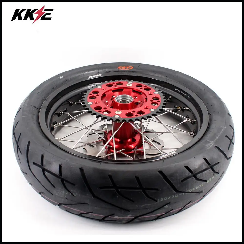 KKE 3,5/5,0*17 супер мото колеса CST шины Набор для HONDA CRF250R 2004-2013 CRF450R 2002-2012 Supermotard обод колеса
