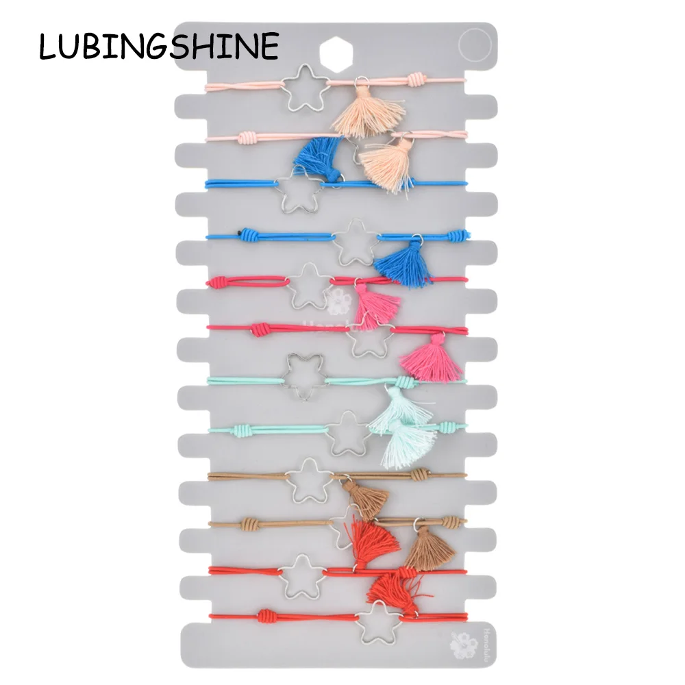 

Bohemian 12pcs/lot Geometric Star Charms Bracelets Braided Adjustable Rope Chain Elastic Tassel Bracelet Wristband Jewelry