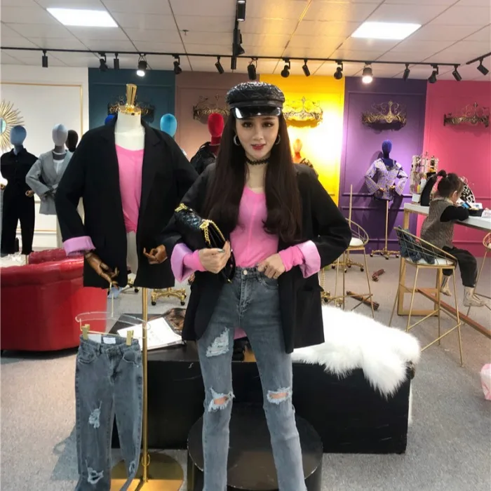 

Elegant Fashion Early Autumn New Style WOMEN'S Dress Hong Kong Flavor Retro Loose-Fit Contrast Color Korean-style Simple Versati