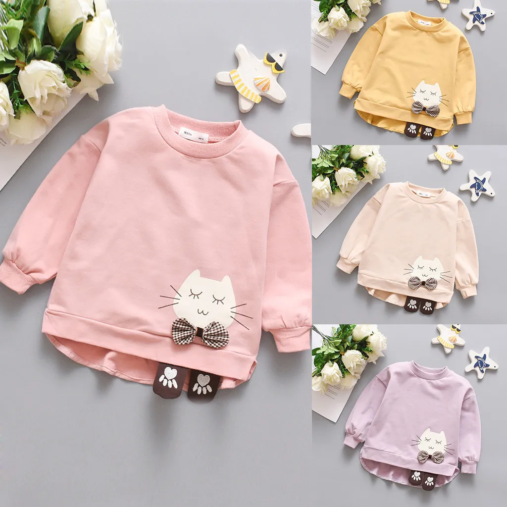

Sweatshirt Girl Toddler Baby Girls Long Sleeve Cartoon Cat T-shirt Tops Sweatshirt Pullover Bossa Nova Kids Winter Clothing 2019