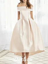 A-Line Mother of the Bride Dress Elegant Off Shoulder Ankle Length Satin Short Sleeve with Pleats 2021