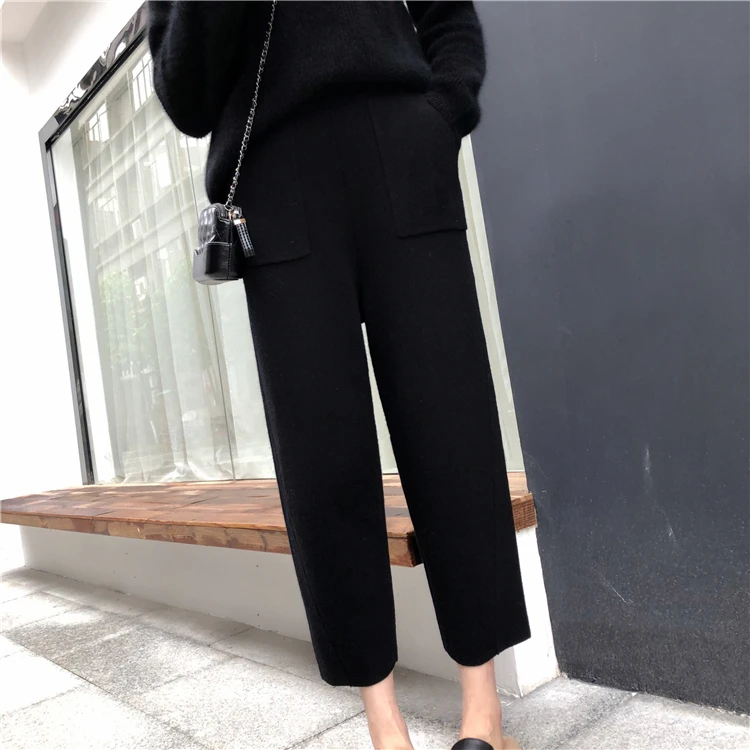 Autumn Winter Knitted Sweatshirts Tracksuit Women Cashmere Clothing 2 Piece Set Thick Warm O-neck Sweater+Ankle-Length Pant Suit