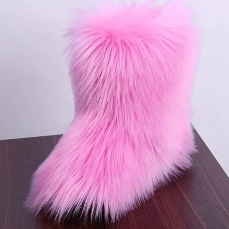 Большие размеры 44 зимние женские зимние ботинки из настоящей страусиной кожи, с мехом и на плоской подошве, обувь с плюшевой подкладкой Лыжная уличная Ботинки botte - Цвет: Pink
