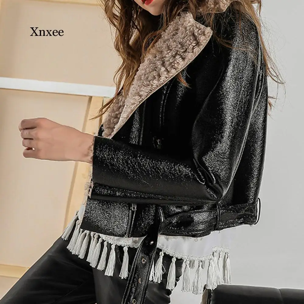 2020 Winter Women Faux Leather Jackets Thick Warm Fashion Black Lazy Locomotive Jackets PU Outwear Punk Short Coat Casual Girl