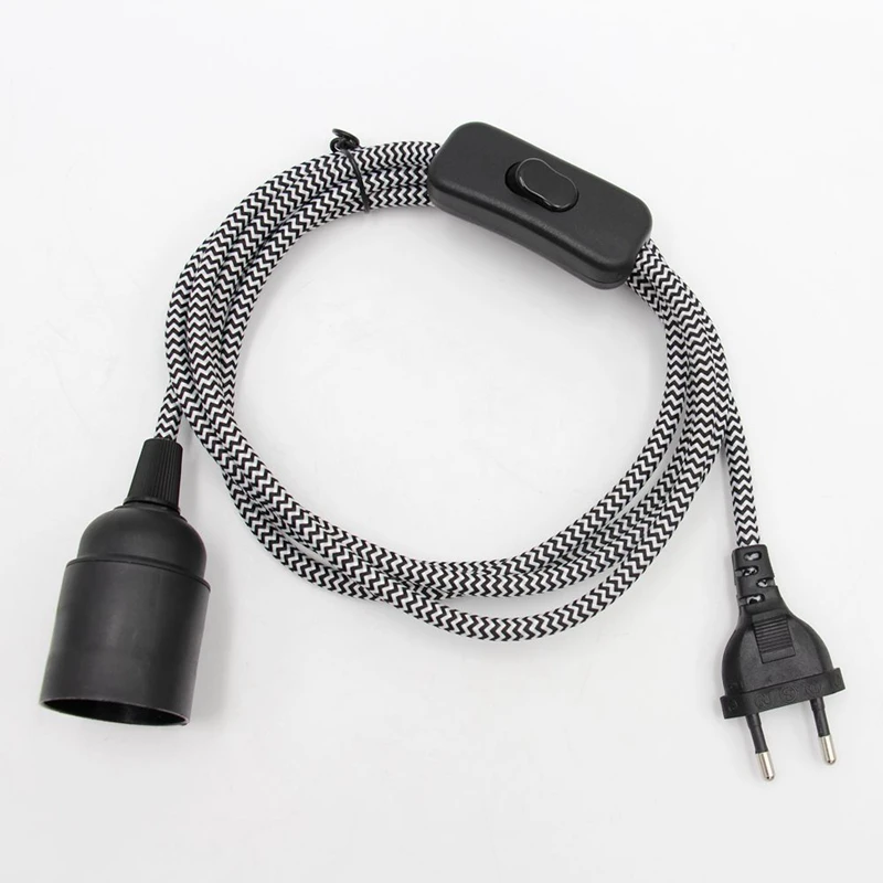 Zebra zigzag 2 Meters 220V EU Plug Power Cord With Button Switch E27 Fittings Bulb Lamp Socket - Цвет: Zebra zigzag