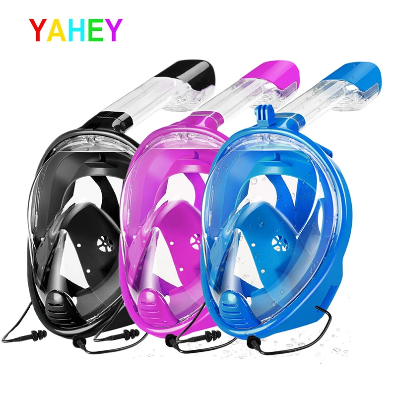 

YaHey Diving Mask Full Face Snorkeling Scuba swimming Masks Anti fog Dry Top Snorkel Mask Dive Equipment with earplug For GoPro