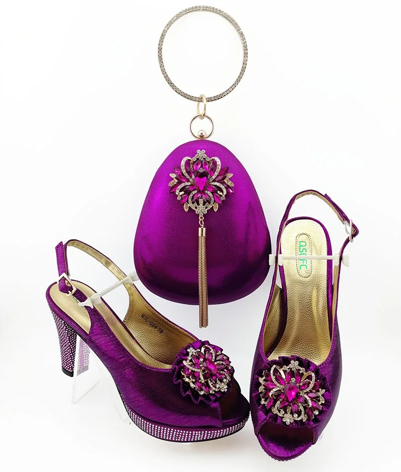 

4 Inches lady sandal shoes with matching clutches bag set in 2020 purple italian shoes and bag set free shipping SB8474-8