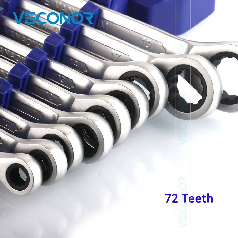 VECONOR 9 pieces combination ratchet wrench set ratcheting key wrench spanner 72 teeth 8, 9, 10, 11, 12, 13, 14, 17, 19mm