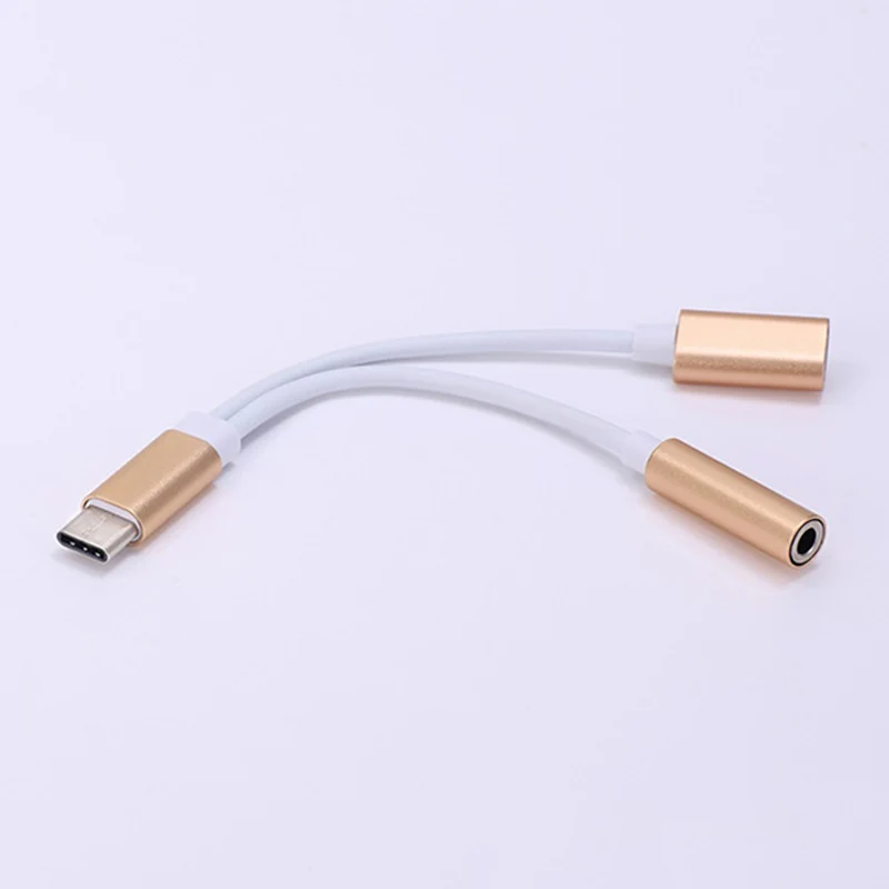2 in 1 Type-C Cable Headphone Splitter Type C To 3.5mm Aux Audio Charging Jack Adapter Headphone Converter For Xiaomi Huawei HTC