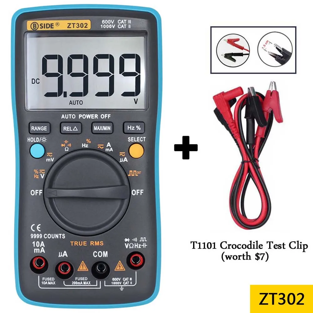 BSIDE Цифровой мультиметр BSIDE ZT301 302 True-DC/DA Вольтметр Амперметр Multimetro шапка сопротивление Гц температура тестер - Цвет: ZT302 and gift