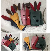 Мягкий детский хлопковый льняной зимний теплый шарф с длинными ушками кролика для маленьких девочек, воротники, шали, шейный платок