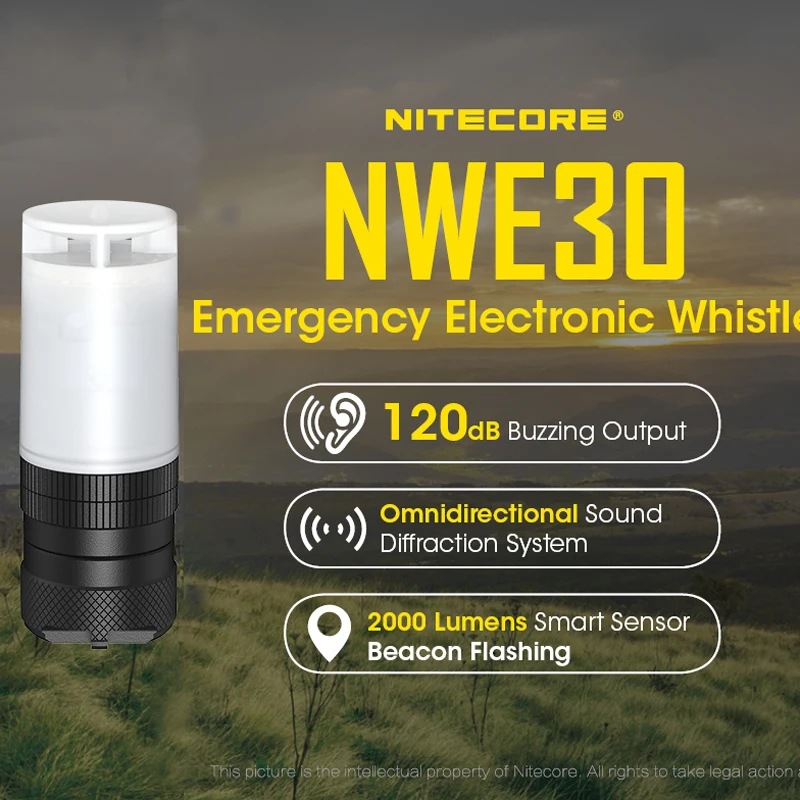 NITECORE NWE30 120dB аварийный электронный свисток + 2000 люмен смарт-датчик мигающий маячок