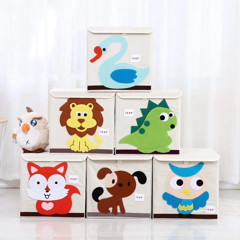Cube Oxford Cloth Animal Embroider Folding Storage box kid Toys organizer children Sundries Storage Basket organizador washable
