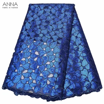 

Blue organza lace fabric embroidery heart shape hollow out design african sequin lace fabric 2019 high quality laces for dresses