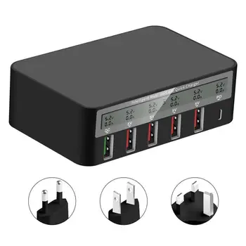 

6 Ports USB Charger Quick Charge QC 3.0 SLCD Display Charging Station Dock For Samsung Mobile Phone + Type-C Charger Hub Adapter