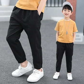 

Teen Boy's Pants Kids Spring Autumn Solid Cotton Full Trousers Casual Slim Stretch Jogger Sweatpants 6-16 Years