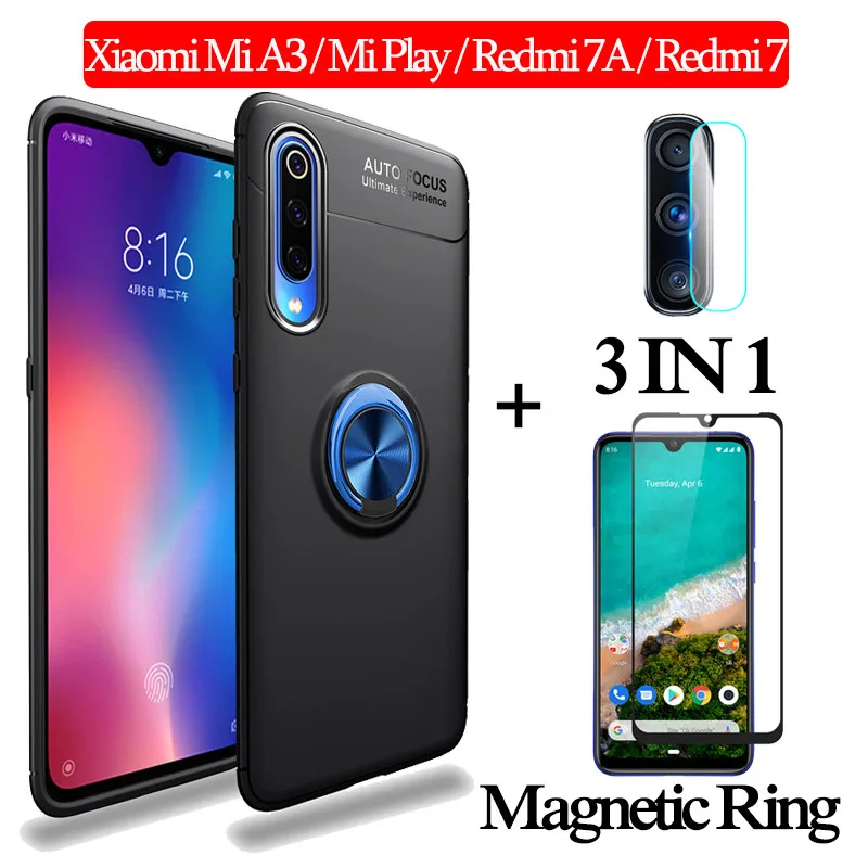 

3-in-1 Glass + Magnetic Silicone Case for Xiaomi MiA3 Mi Play Soft phone Case Redmi7A Full Cover xiaomi mi a3 magnetic ring Case