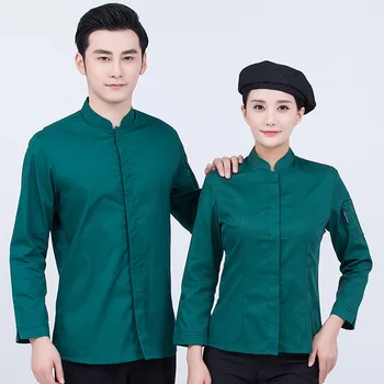 

Pure Color Hotel Overalls Men Women New Long Sleeve Breathable Oil-proof Restaurant Standing Collar High Quality Waiter Clothes