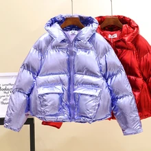 Зимняя Глянцевая пуховая парка с капюшоном, Женская куртка ярких цветов, большие размеры, зимние теплые пальто, женская водонепроницаемая верхняя одежда