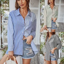 

Fashion Striped Shirt Women 2022 Spring New Turn-down Collar Long-sleeved Striped Blouse Temperament Women Tops Dropshipping